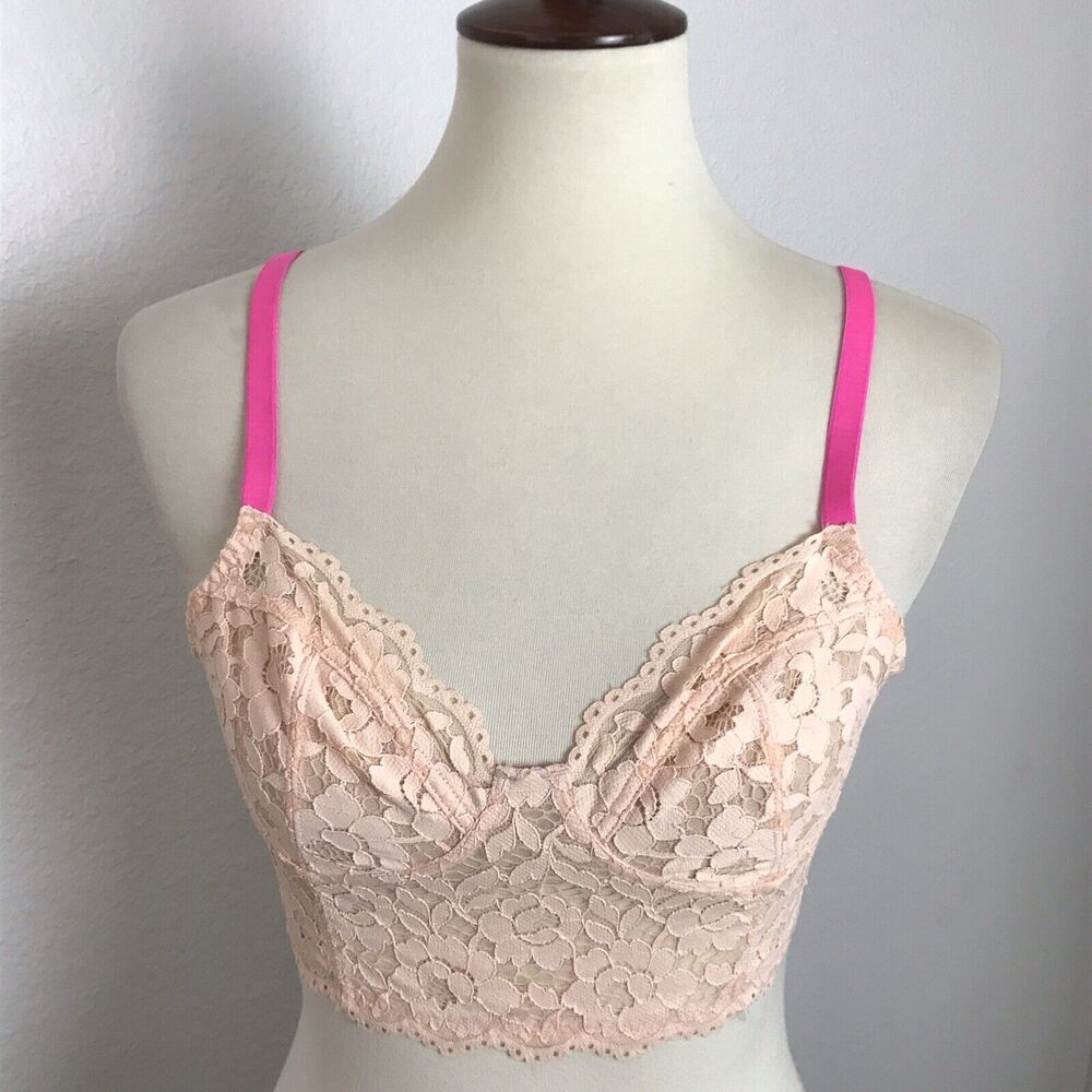Victoria's Secret Pink Bralette Floral Lace Plunge Lingerie Coquette Soft Girl
